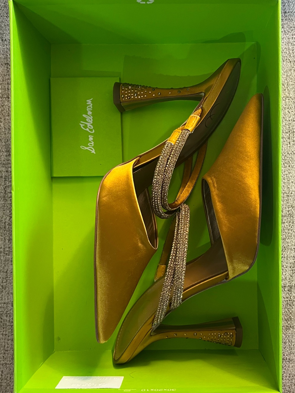Sam Edelman Mustard Gold Satin Pointed-Toe Mules with Embellished Strap - Picture 6 of 9